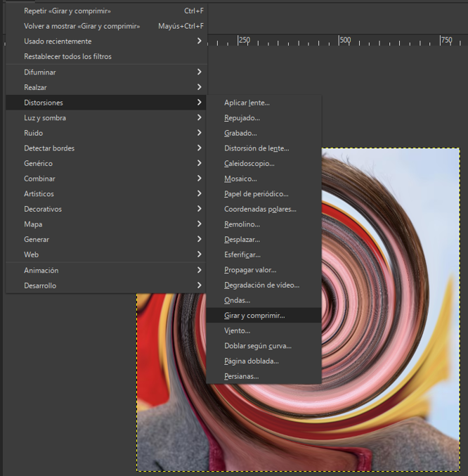 Menú de filtros GIMP